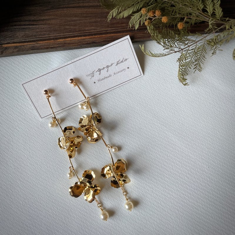 Gold Petal Drop Pearl Earrings - Earrings & Clip-ons - Other Metals Gold