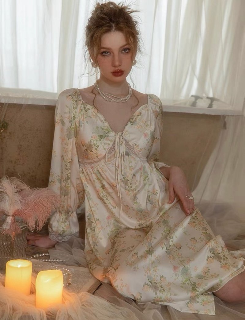 Long satin dress with soft long sleeves - Loungewear & Sleepwear - Other Materials 