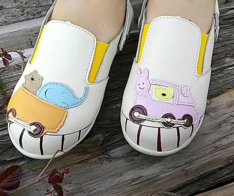 【Animal Train】Ultra Light/ Exquisite Hand Sewing/ Leather Cushion/ Sling Back - Kids' Shoes - Polyester Multicolor