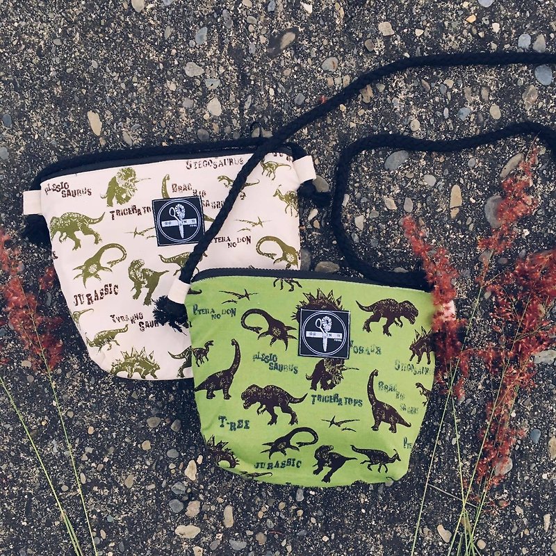 I secretly call / small square package - dinosaurs! - Messenger Bags & Sling Bags - Cotton & Hemp Green