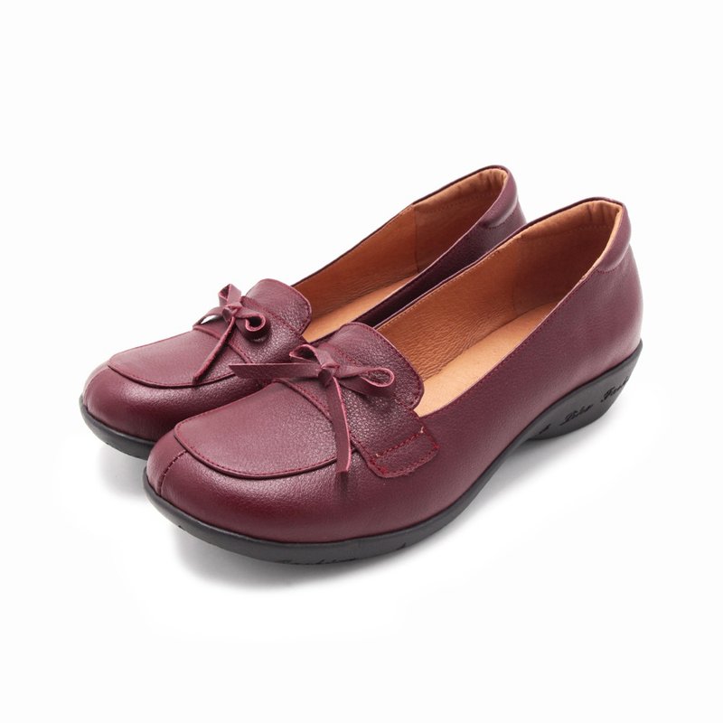 W&M bow-knot elevated leather doll shoes for women - red (also black) - Mary Jane Shoes & Ballet Shoes - Genuine Leather 