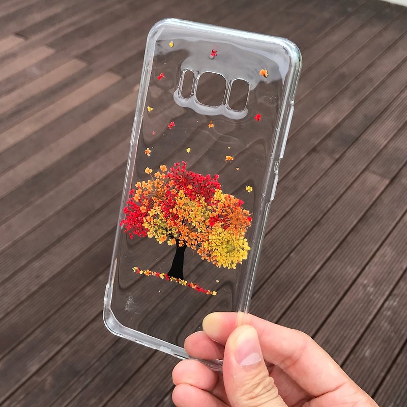 Samsung Galaxy S8 Handmade Pressed Flowers Case Orange-Red Tree case 009 - เคส/ซองมือถือ - พืช/ดอกไม้ สีส้ม