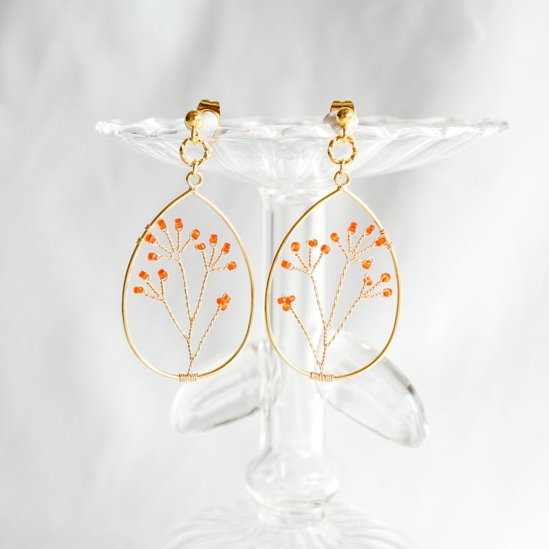 Hiyori (Kyōhi-iro)　wire accessory - 耳環/耳夾/耳骨夾 - 其他金屬 橘色