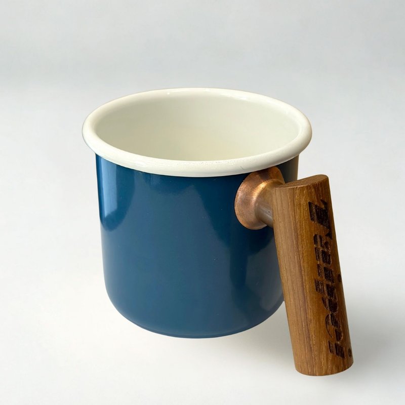 Truvii 柚木把手雙色琺瑯杯 露營杯 - 波斯藍 - 其他杯子 - 琺瑯 藍色