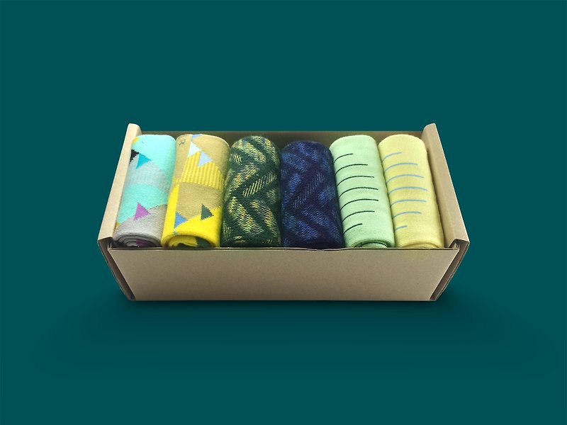 超值禮盒 幾何襪子 短襪 男襪 女襪 設計師襪子 馬來西亞出品 - 襪子 - 棉．麻 綠色