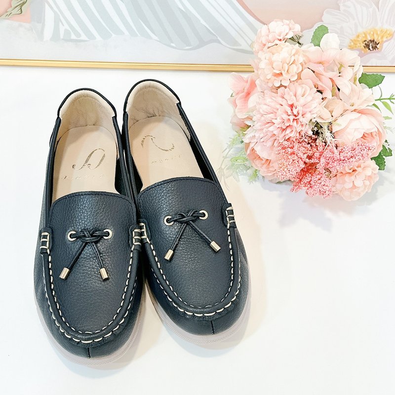 Lightweight moccasin casual shoes-dark blue - รองเท้าลำลองผู้หญิง - หนังแท้ 