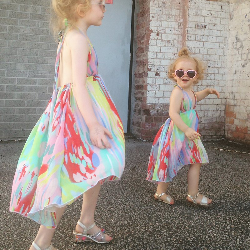 Girls Summer Party Dress in Rainbow - ชุดเด็ก - ผ้าฝ้าย/ผ้าลินิน หลากหลายสี