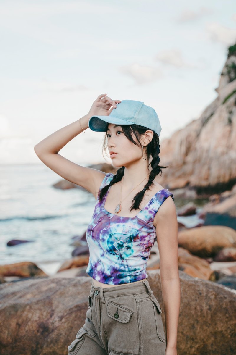 手工扎染cap帽 - 帽子 - 棉．麻 藍色