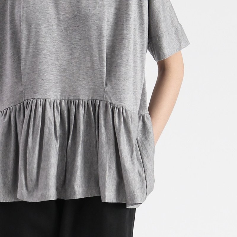 【Made-to-order】Knitting T Shirt - เสื้อยืดผู้หญิง - กระดาษ สีเทา