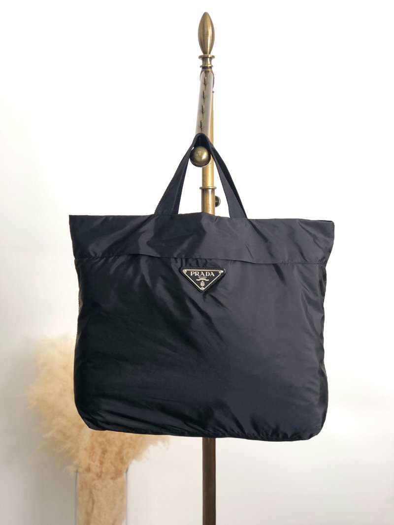 【 日本直送　名牌中古包 】PRADA プラダ ハンドバッグ ブラック トライアングルロゴ ナイロン vintage ヴィンテージ オールド w5jss8 - 手提包/手提袋 - 尼龍 黑色