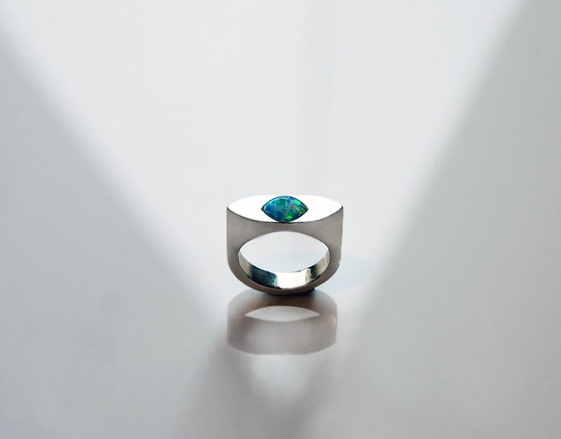 FRANKNESS 925 Silver Australia Opal Opal Natural Opal Ring - แหวนคู่ - โลหะ สีเงิน