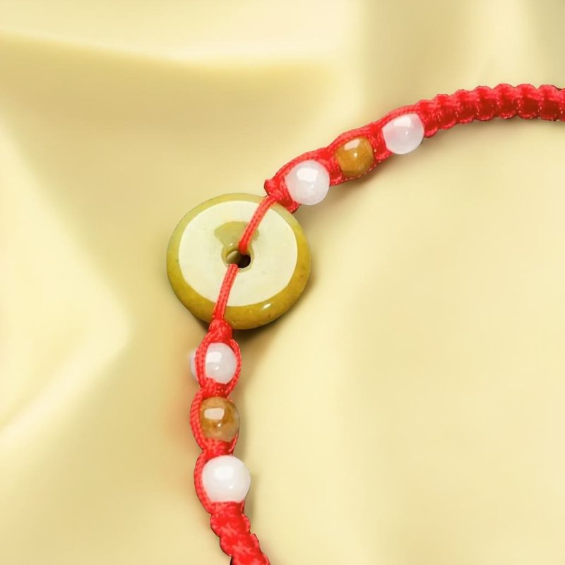 黃翡翠平安扣編織手鏈 | 天然緬甸玉翡翠A貨 | 送禮 - 手鍊/手環 - 玉石 橘色