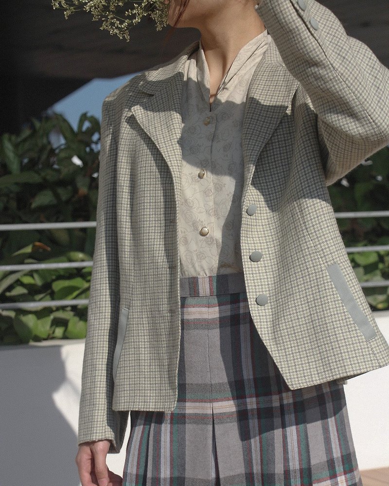 (VINTAGE/UNIQUE) Mint green/grey check blazer - Women's Blazers & Trench Coats - Polyester Green