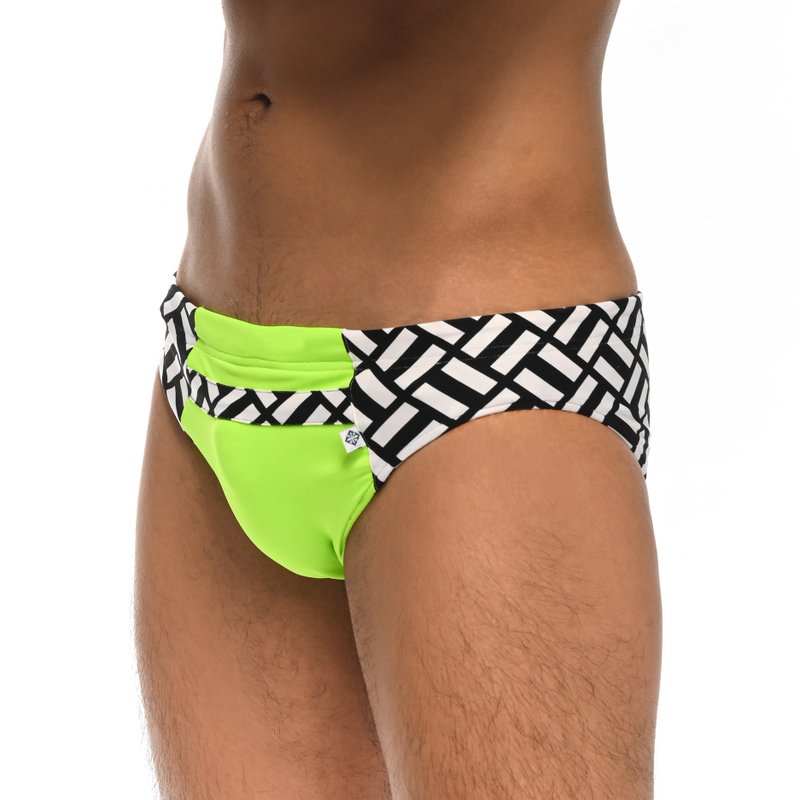 LOW RISE SWIM BRIEF - PLAID FLUORESCENT GREEN - Men's Swimwear - Other Man-Made Fibers Green