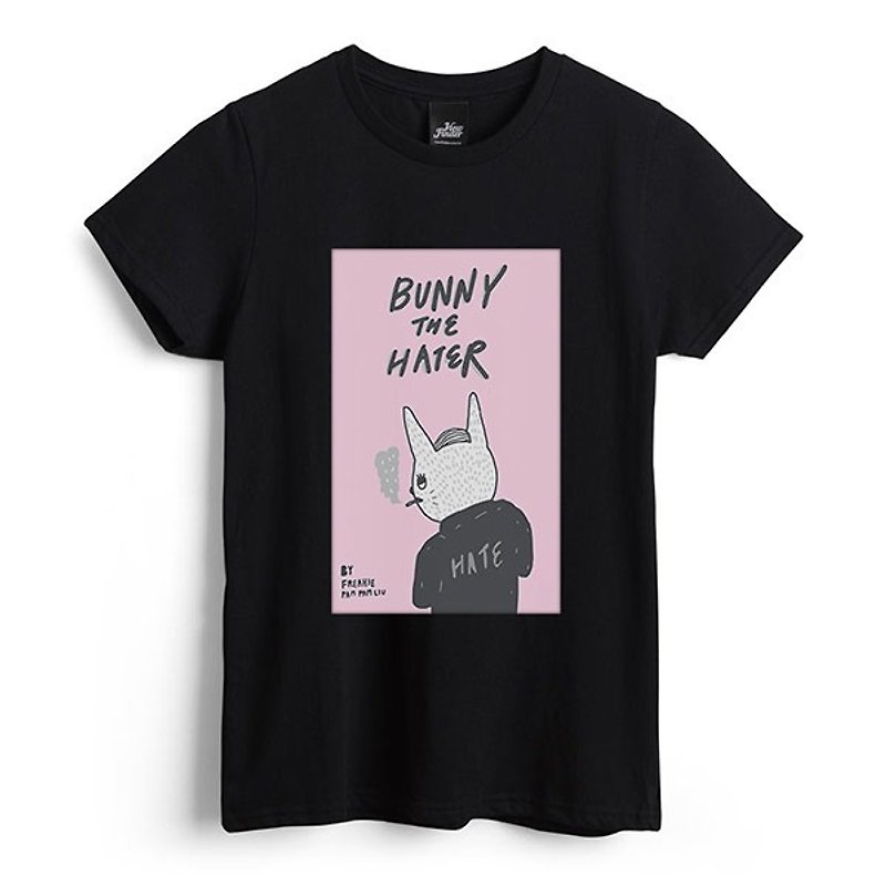 苦々しくウサギ - ブラック - 女性のTシャツ - Tシャツ - コットン・麻 ブラック