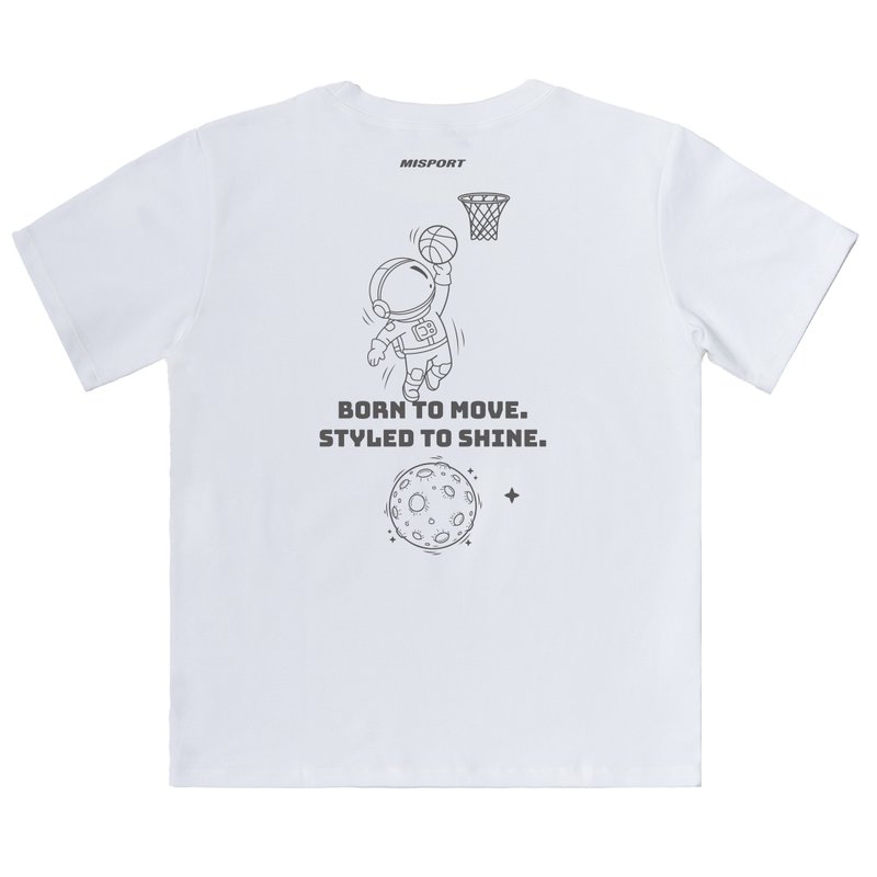 立體機能棉T-運動太空人-大圖線條背圖款-籃球 機能服 MIT台灣製 - 運動上衣/排汗衫 - 聚酯纖維 白色