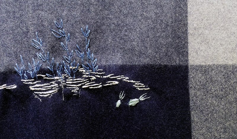 super soft pure cashmere hand embroidered  scarf - swimming fish - Scarves - Wool Blue