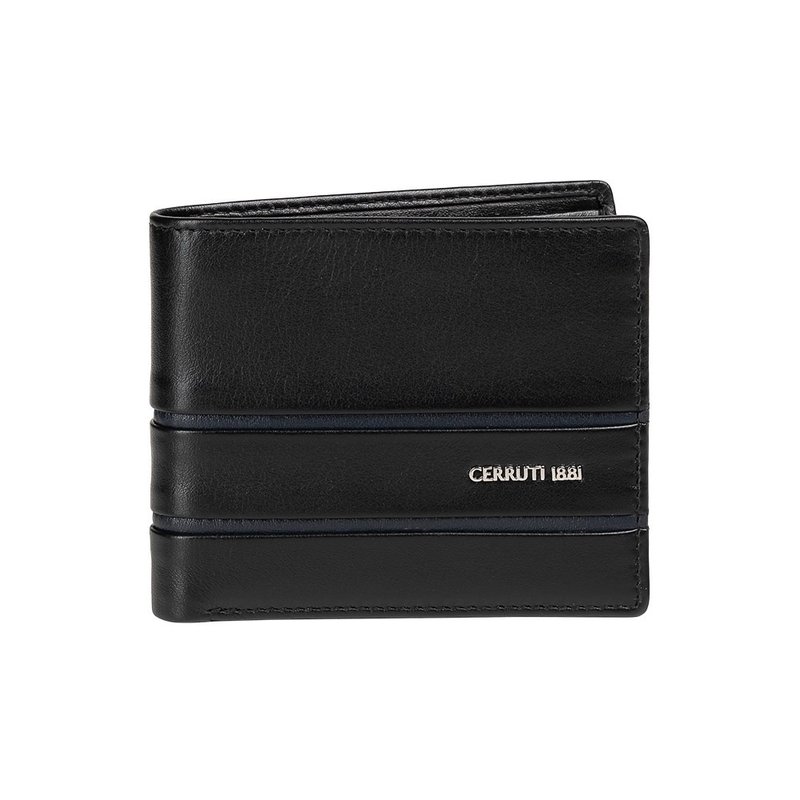 CERRUTI 1881 限量2折 頂級小牛皮6卡皮夾 全新專櫃展示品 - 銀包 - 真皮 黑色