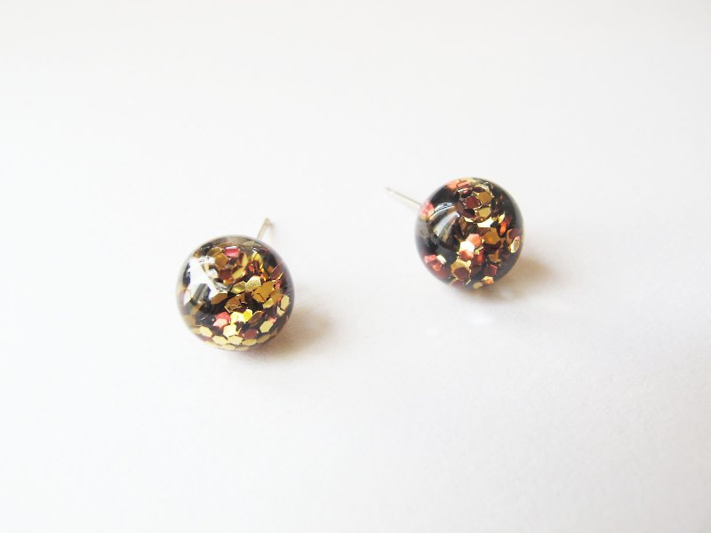 * Rosy Garden * Golden glitter with water inside glass ball earrings - Earrings & Clip-ons - Glass Multicolor