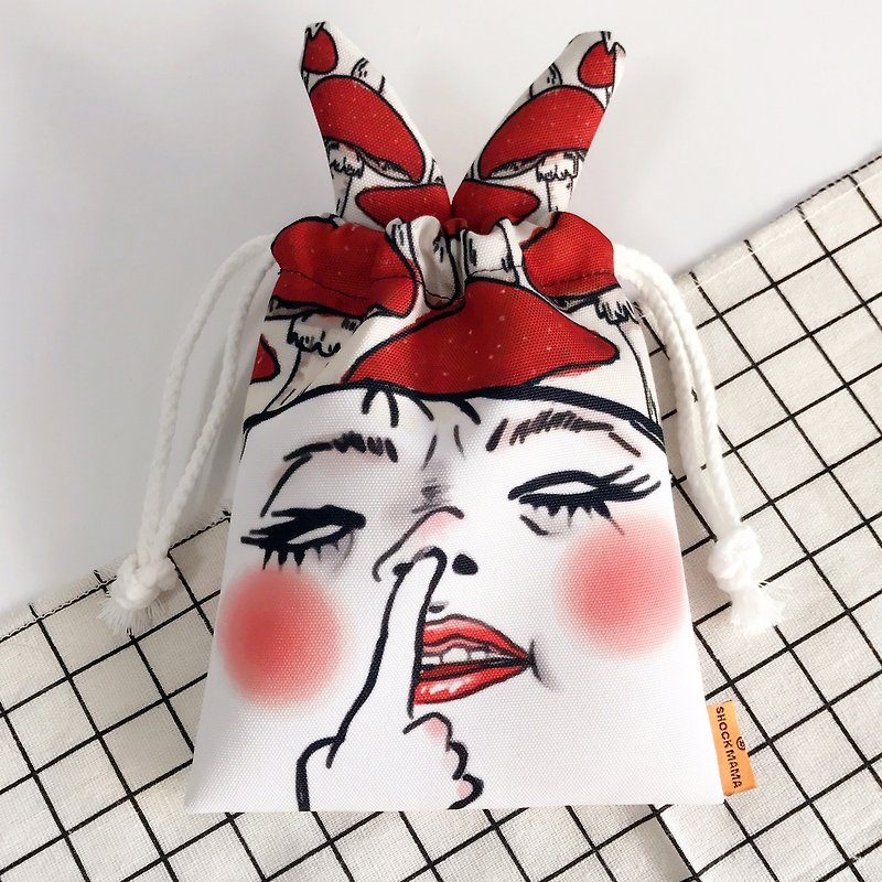 造型束口袋 豬鼻女 - 化妝袋/收納袋 - 聚酯纖維 紅色