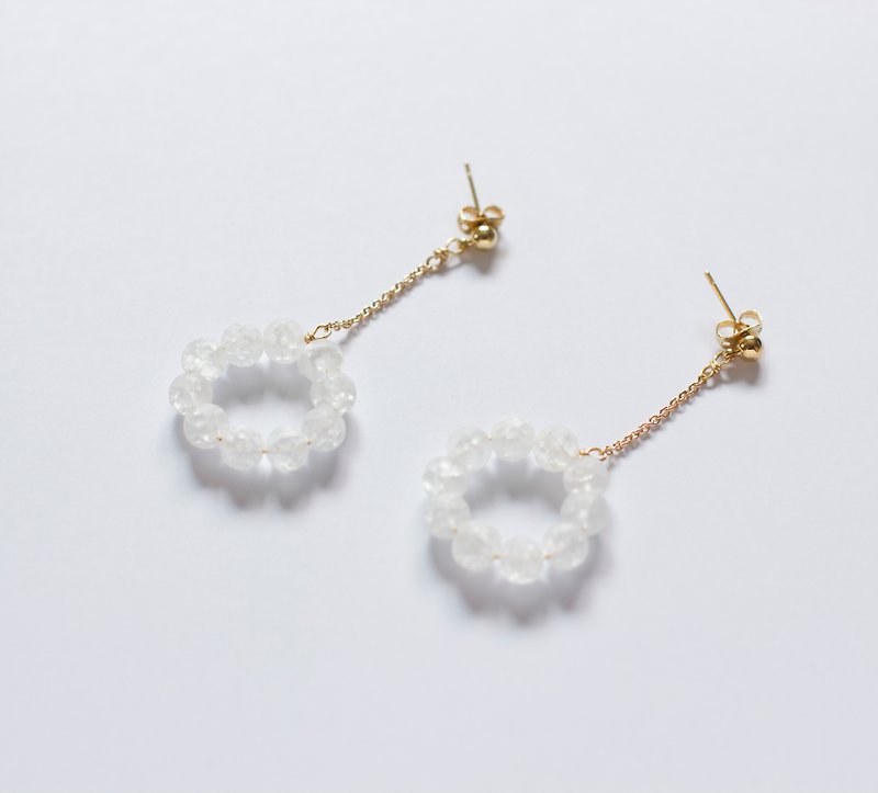 White cracked quartz crystal beaded earrings gold-plated ear - ต่างหู - คริสตัล ขาว