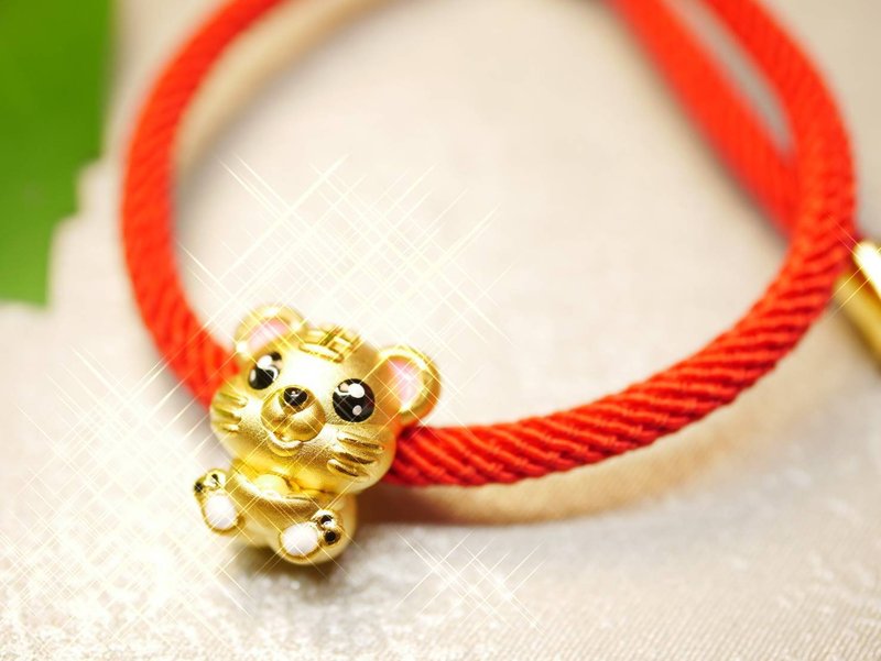 Gold Beads - Zodiac Tiger Bracelet Gold Ornament - Gold 9999 (Free Red Milanese Bracelet) - Necklaces - 24K Gold Gold
