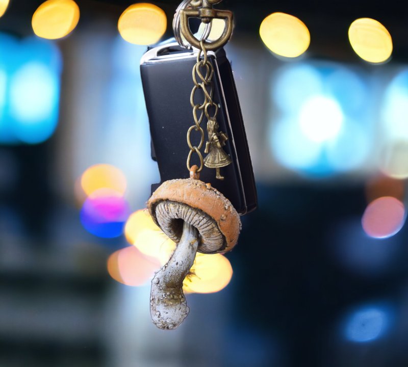 Alice in Wonderland Keychain Mushrooms Mad Hatter Key Chain Motorcycle Key ring - Keychains - Pottery Yellow