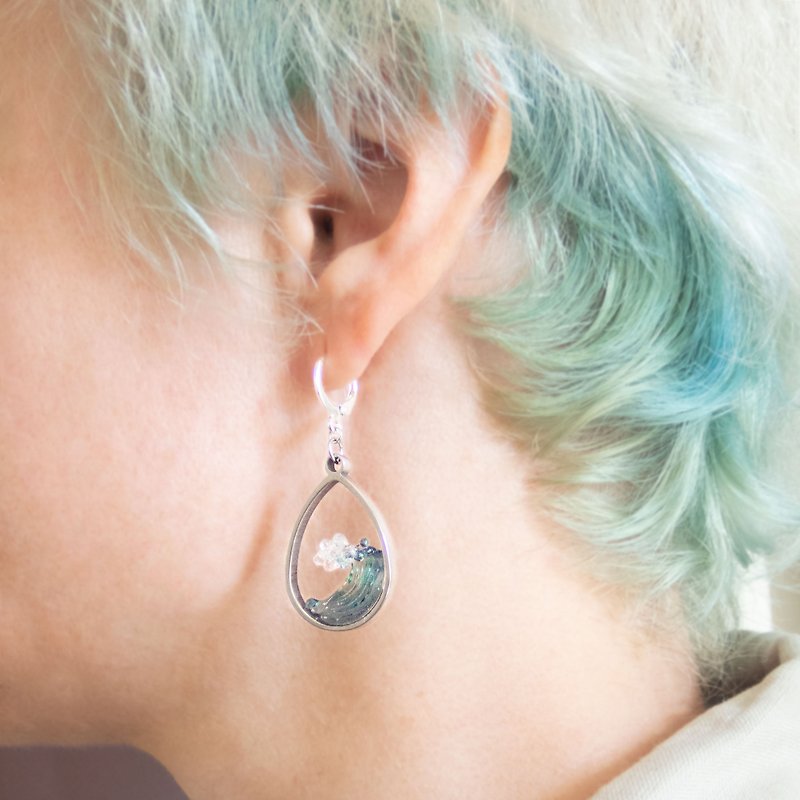 Ocean Inspired Style Tear Drop Earrings - ต่างหู - แก้ว สีน้ำเงิน
