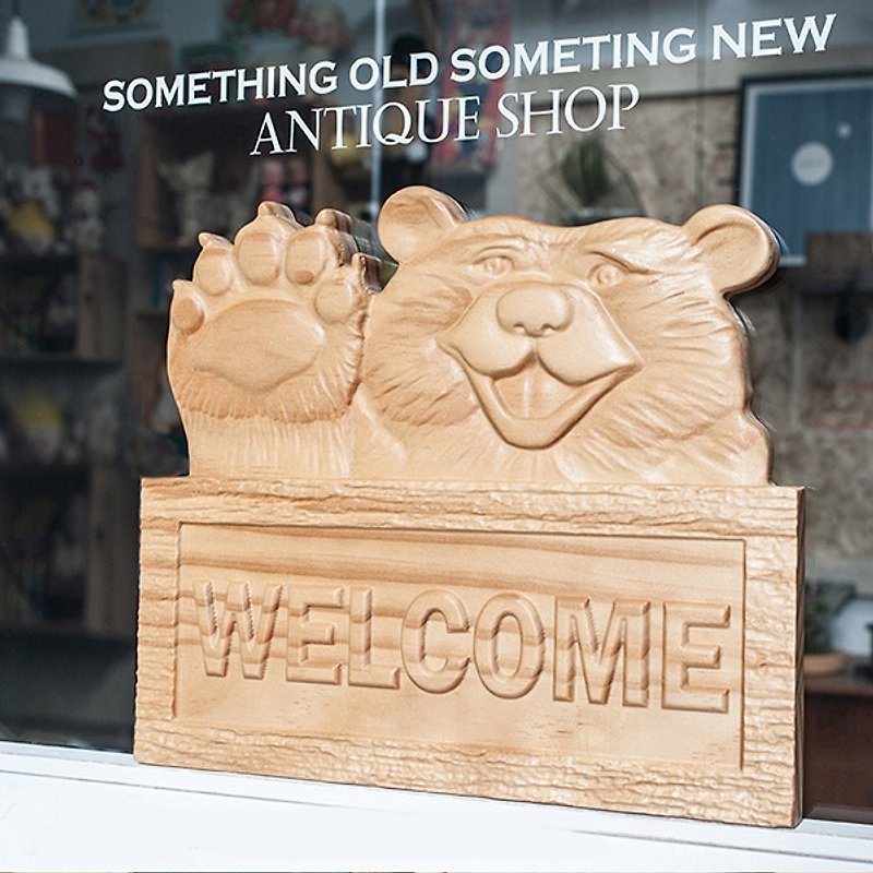 Bear Say Hi New Pine Signboard / Customized Signboard Shop Essentials Wood - Items for Display - Wood Brown