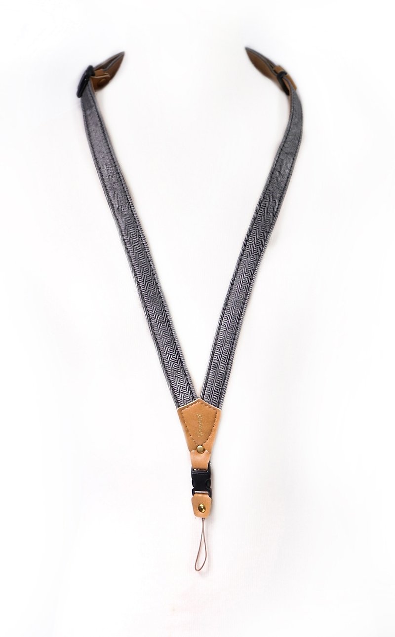 [Orphaned] mobile phone strap neck hanging style - pattern away - custom suit cloth - mountain pattern - เชือก/สายคล้อง - ผ้าฝ้าย/ผ้าลินิน สีเทา