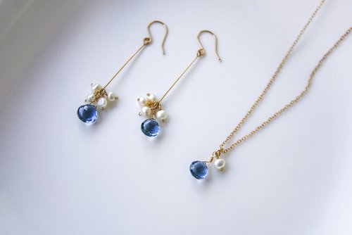 SV925/14KGF AAA London Blue Topaz & Pearl Earrings (Clip on)