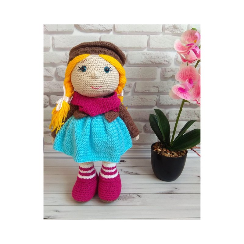Doll in clothes, doll in dress, art doll, crocheting doll, gift doll - 寶寶/兒童玩具/玩偶 - 棉．麻 藍色