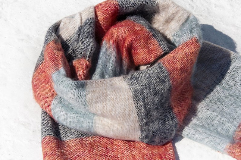 Wool shawl / knit scarf / knit shawl / blanket / pure wool scarf / wool shawl - sunset rainbow - ผ้าพันคอถัก - ขนแกะ หลากหลายสี