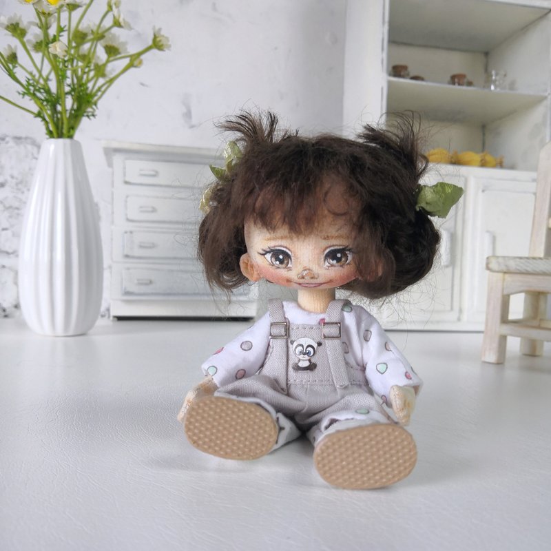 Miniature rag doll Small art doll handmade Rag doll Cloth doll Textile doll - 公仔/玩偶 - 棉．麻 