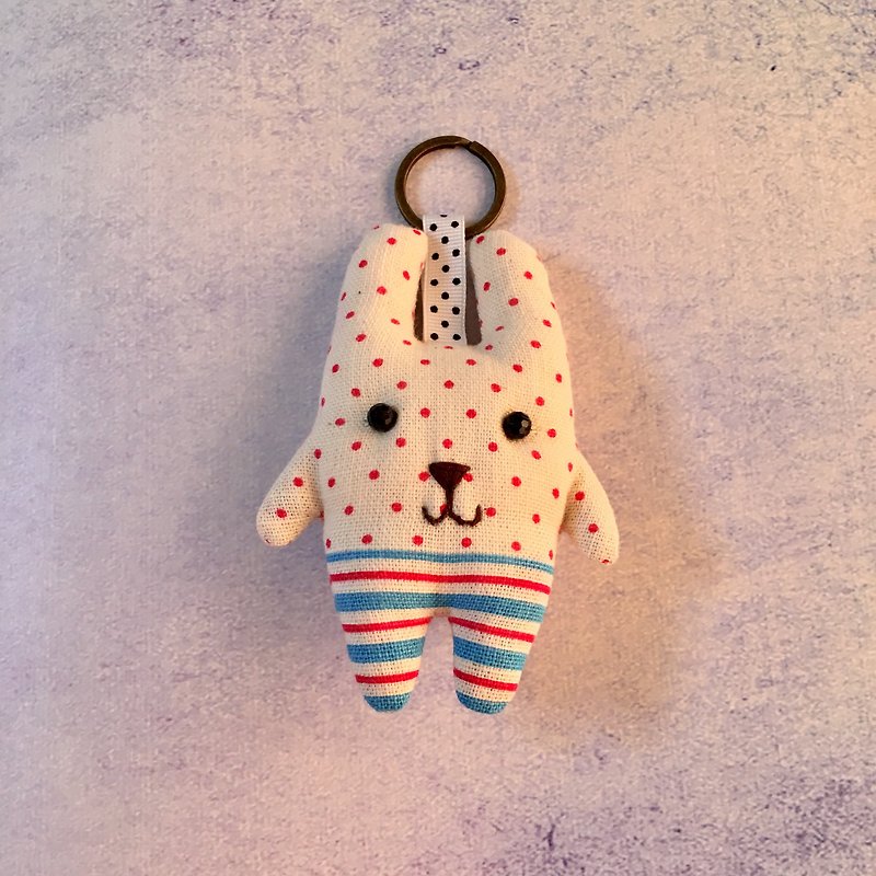 Red dot wearing striped pants-rabbit key ring - Charms - Cotton & Hemp Multicolor