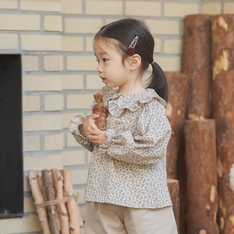 brown ribbon flower and leaf cotton baby blouse - 男/女童裝 - 棉．麻 咖啡色