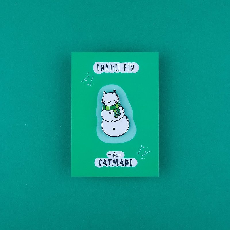 Snowman Cat Lapel Pin / Kawaii Enamel Brooch / Christmas Cute Snowcat / Xmass Collection / Funny Kitty / Winter Enamel Lapel Pin / - Brooches - Other Metals Multicolor