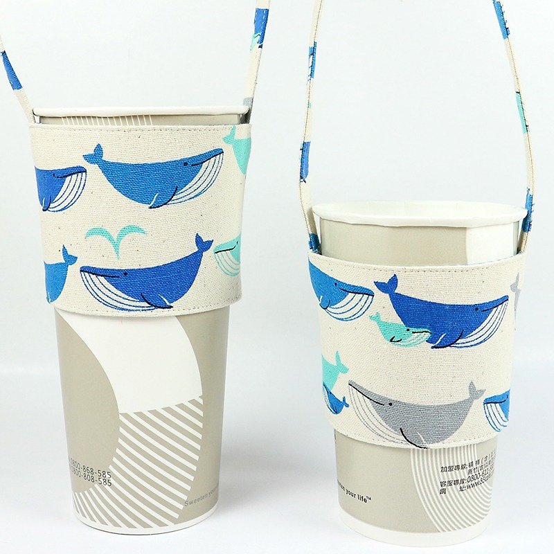 Drink Cup Set Green Cup Set Bag - Whale (m) - Beverage Holders & Bags - Cotton & Hemp White