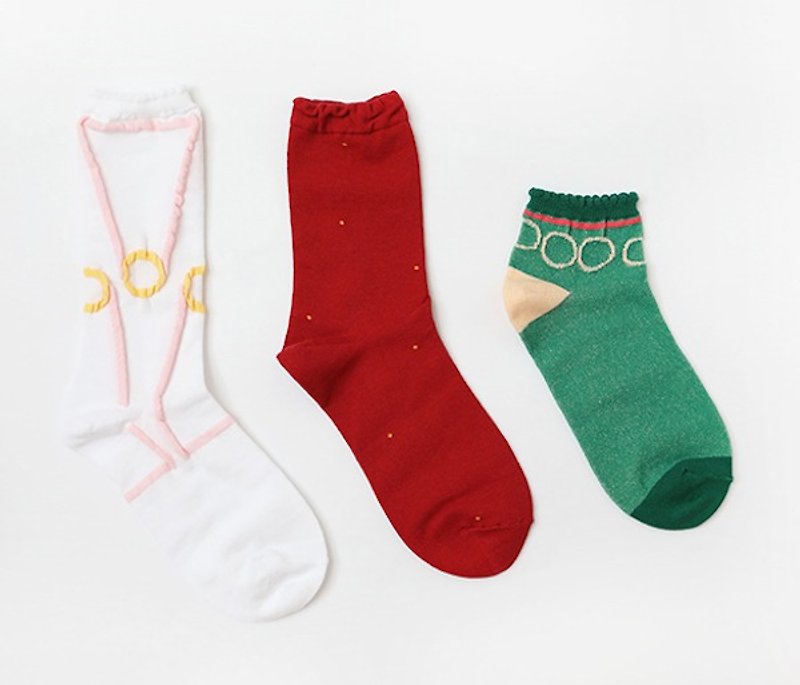 +10 * Plus pick | hot milk Christmas wrapping ╰ three length socks with three kinds of mood - Socks - Cotton & Hemp Red