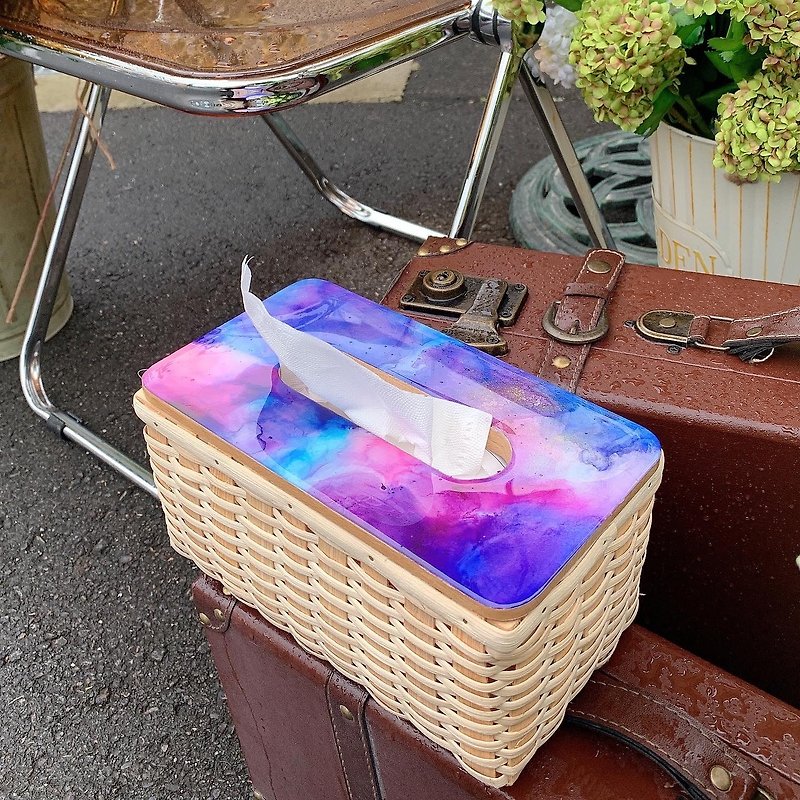 -Rattan Tissue Box-alcohol ink art storage alcohol ink home space decorative Tissue Box - Tissue Boxes - Other Materials 