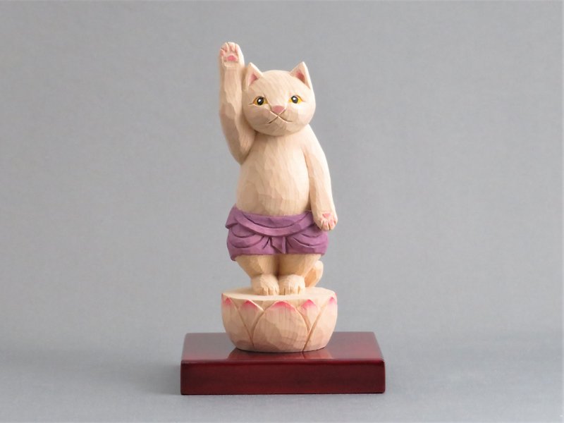 木彫り　誕生猫仏　猫仏1908 - 裝飾/擺設  - 木頭 紫色