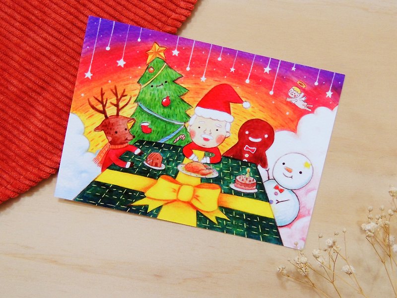 聖誕團隊的員工大餐－黃蕉星的聖誕明信片 - 心意卡/卡片 - 紙 多色
