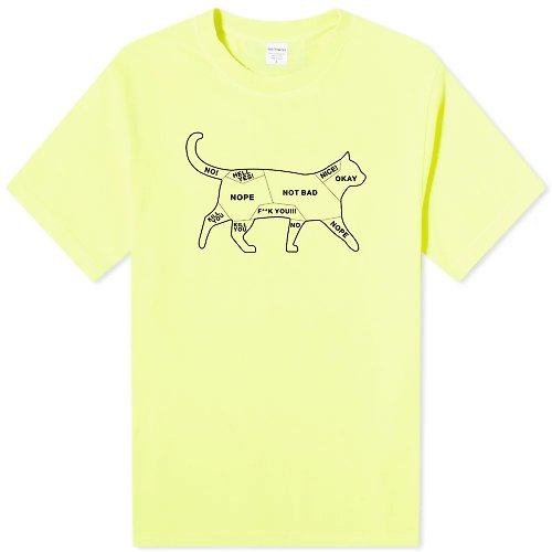 hipster Cat Petting 中性短袖T恤 螢光綠 貓咪撫摸注意事項文青禮物