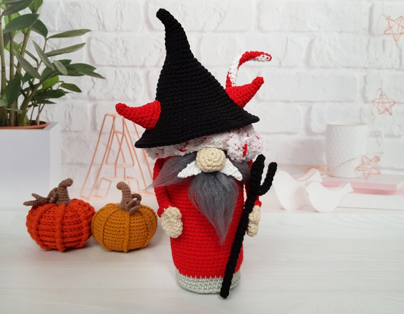 Amigurumi Devil crochet pattern, crochet gnome cocktail PATTERN for Halloween - 手工藝教學/工具書 - 其他材質 