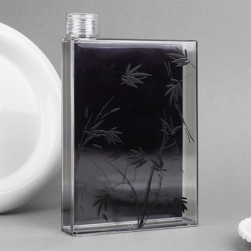 Purple bamboo forest accompanying cup 350ml square transparent flat water cup - กระติกน้ำ - วัสดุอื่นๆ 