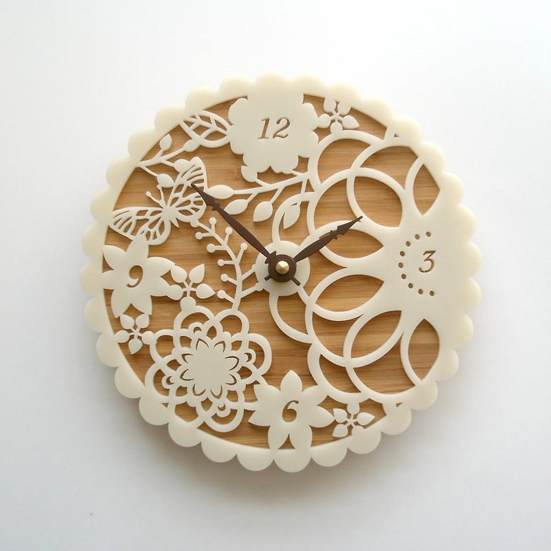 Decorative Wall Clock - Floral Kirie 01 - Clocks - Bamboo Brown