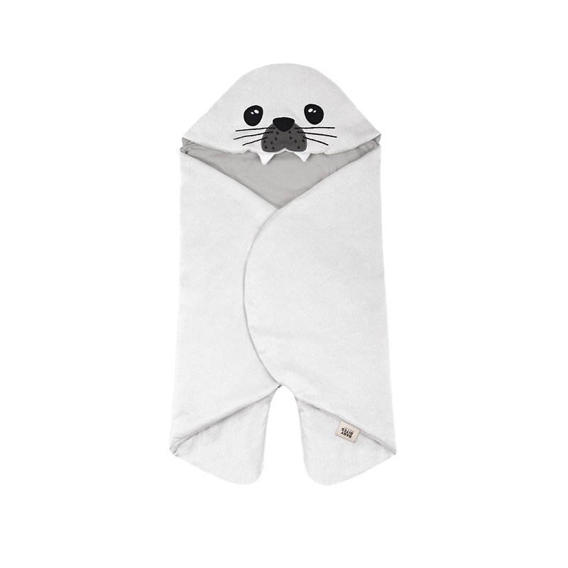 【NEW】Shark bite cotton multifunctional cradle towel for infants and toddlers-Seal Arctic White - Bedding - Cotton & Hemp 
