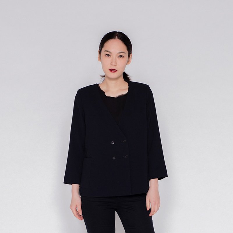 Statement Double Breasted Blazer - Women's Blazers & Trench Coats - Other Man-Made Fibers Multicolor