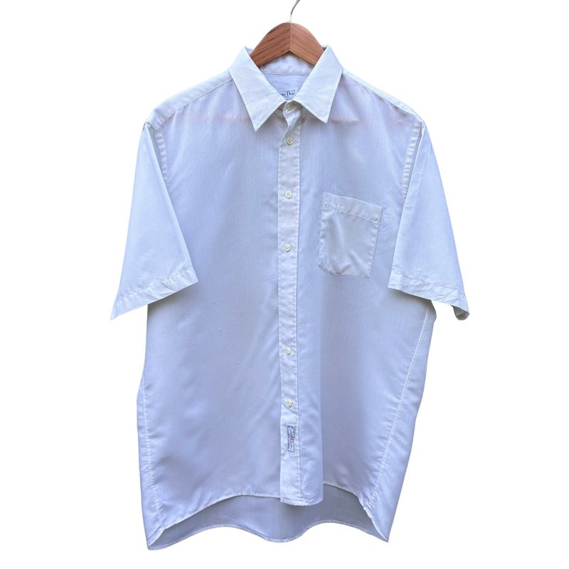 Vintage Christian Dior Chemises Textured White Button Up Short Sleeve Shirt - 男襯衫/休閒襯衫 - 棉．麻 白色