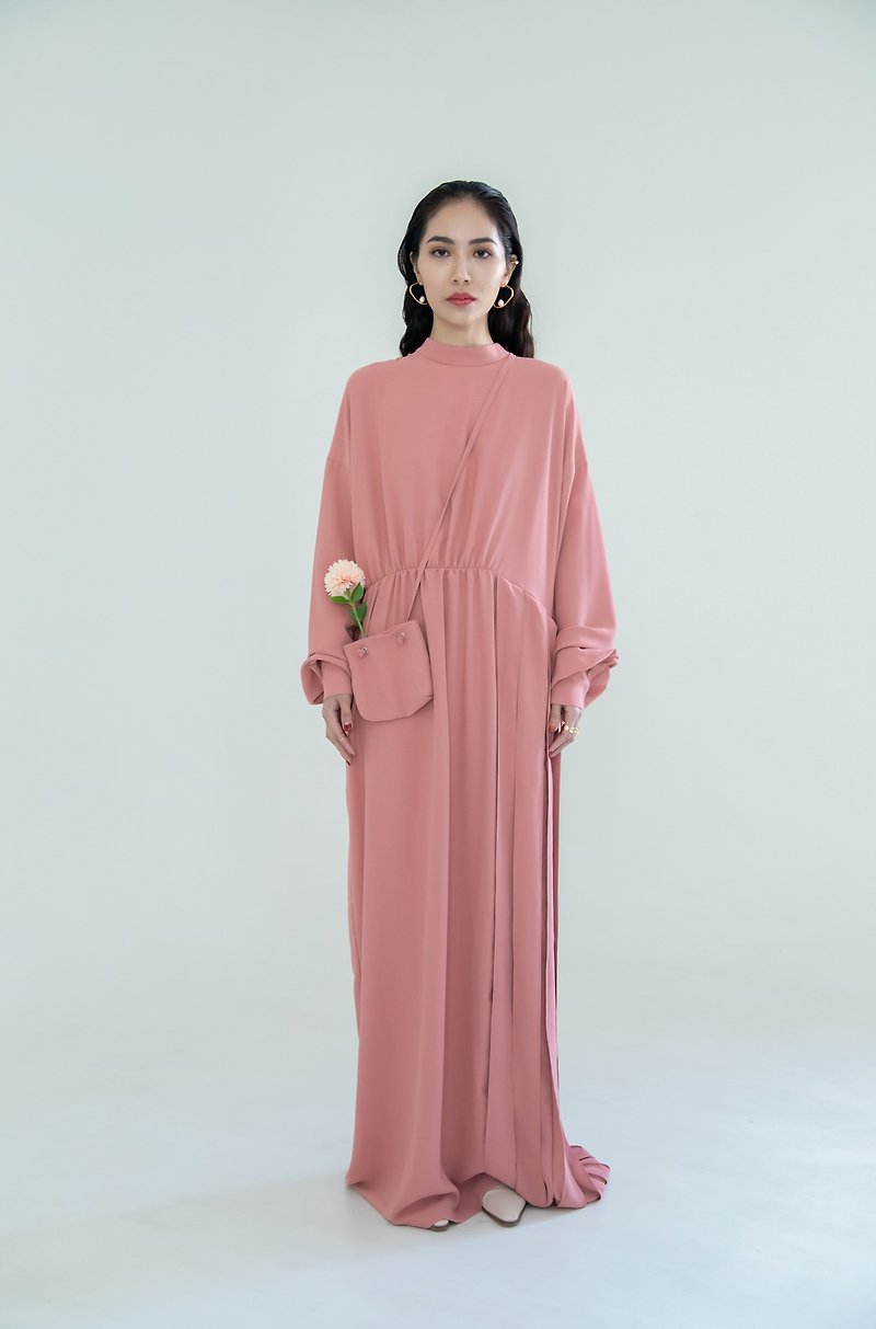 2020 SS /Simple/Flexible/Slim-fold/Floor/One-piece dress - One Piece Dresses - Cotton & Hemp Pink